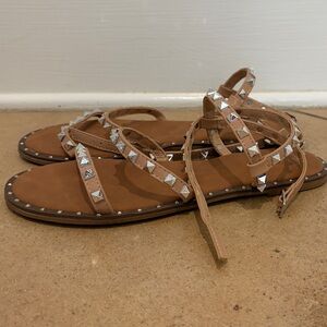 Shu Shop Women’s Studded Tan Sandals with Ankle Straps size 7.5